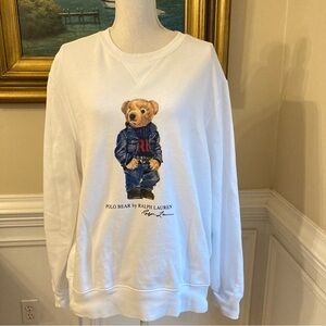 POLO RALPH LAUREN White Denim Polo Bear Sweatshirt
